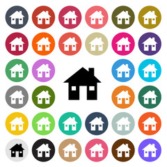 Vector modern House flat design icon set in button