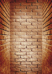 red brown toned brick wall end of the corridor, abstract background photo