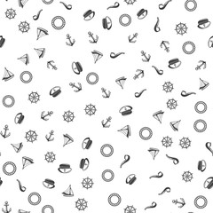 Nautical vector seamless pattern: anchor and steering wheel. Boat, Captain's cap