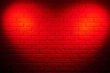 Naklejka na ściany i meble dark red brick wall with heart shape light effect and shadow, abstract background photo