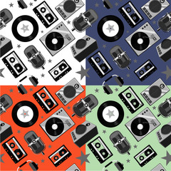 Seamless music pattern with audio equipment.