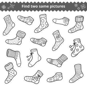 Find Two Identical Pictures, Education Game For Children, Set Of Socks