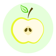 Half yellow apple vector icon, apple split in a half, cut fruit
