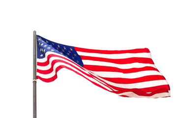 American flag waving isolated on white background