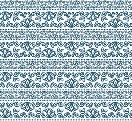 Tribal style hand drawn flowers lines vector seamless pattern