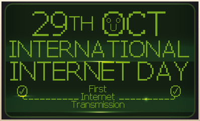 Retro Screen Commemorating First Transmission at International Internet Day, Vector Illustration