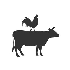 cow and rooster, icon, vector illustration