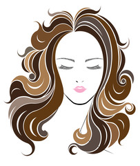 women long hair style icon, logo women face on white background