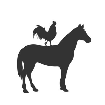 horse and rooster, icon, vector illustration