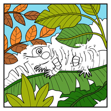 Numbers game, dot to dot game for children, Xenosaurus and background