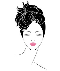 women short hair style icon, logo women face on white background