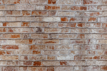 Empty Old Brick Wall Texture. Painted Distressed Wall Surface. Grungy Wide Brickwall.