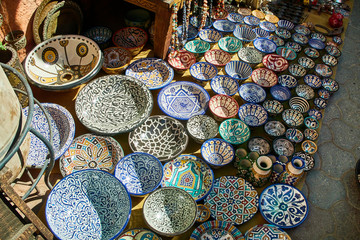 Street market. Hand made and painted bowls from Morocco.