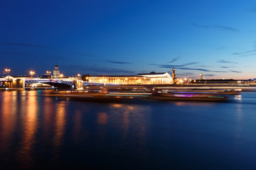 bridge in Saint Petersburg, Russia at night. Illumination and lights, dark blue sky