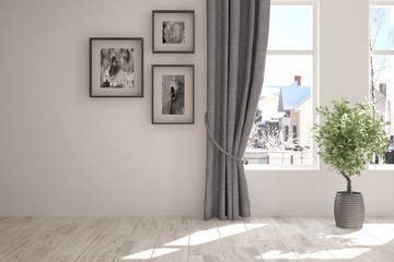 White empty room. Scandinavian interior design. 3D illustration