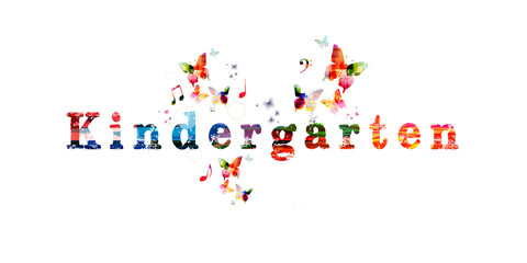 Colorful word Kindergarten with butterflies isolated vector illustration