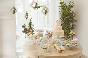 Table with sweets prepared for party