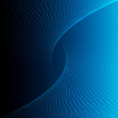 Vector illustration of abstract tree dimensional space. Line art pattern. Symmetrical geometrical background in deep blue colors. Concept of unity, convergence.