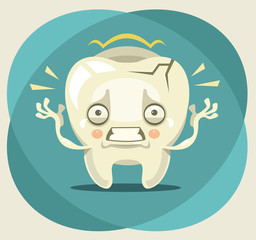 Aching unhappy crying tooth character. Vector flat cartoon illustration