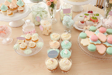 Tasty sweets on table prepared for party
