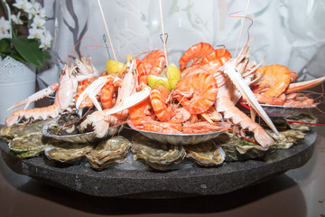 plate of seafood in a restaurant