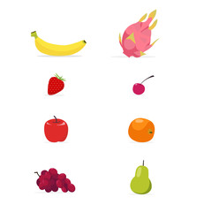 Set of flat Fruits vector isolated white background