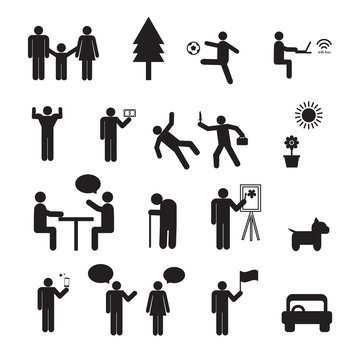 Sign of people life set.family group, work human pictograms on white.General people sign vector.