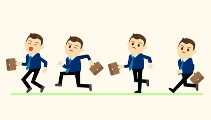 Business man in run action on green ground vector illustration