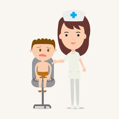 Nurse giving vaccination injection to boy vector illustration