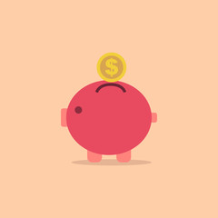Pig bank with coin vector icon in simple style.Saving money concept.Vector illustration.