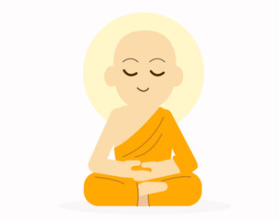 Sitting Buddha with meditation pose and back light aura vector illustration