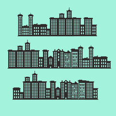 Obraz premium Set of Silhouette buildings,town and city with green background vector illustration