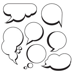 Comic bubbles and clouds cartoon text boxes set with blank comic text speech vector illustration.Set of  chat bubbles.