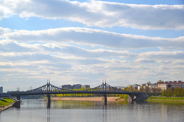 Fototapeta premium Starovolzhsky bridge from Volga in Tver, Russia
