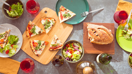 Friendly family dinner party preparation