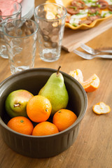 Friendly family dinner party preparation