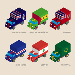 Set of isometric 3d cargo with falgs