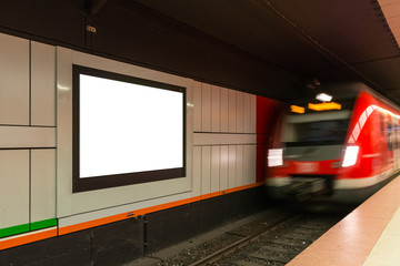 Subway Train Station Advertisement Moving White Blank Isolated Billboard Urban City