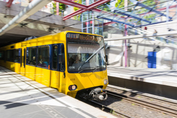 Yellow Blurred Motion Subway Waiting Commute Transportation European City Urban