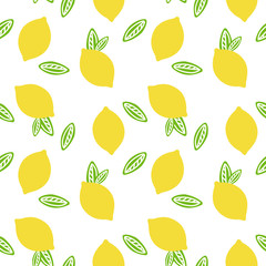 fruit lemon with green leaves citrus summer on a white background pattern seamless vector