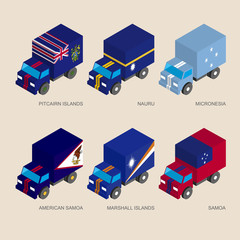 Isometric 3d cargo trucks with