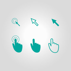 Obraz premium Cursor pointer icons. Click press and touch actions. Flat style.