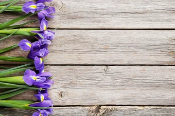 Foto op Plexiglas Bouquet of iris flowers on grey wooden table © 5second