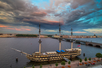 Neva. St. Petersburg. Sailboat on the river Neva.