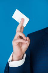 credit or business card in hand of businessman, business ethics