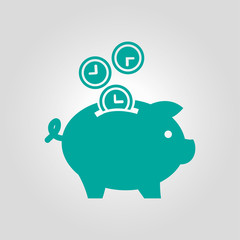 Time is money piggy bank icon. Flat design style.