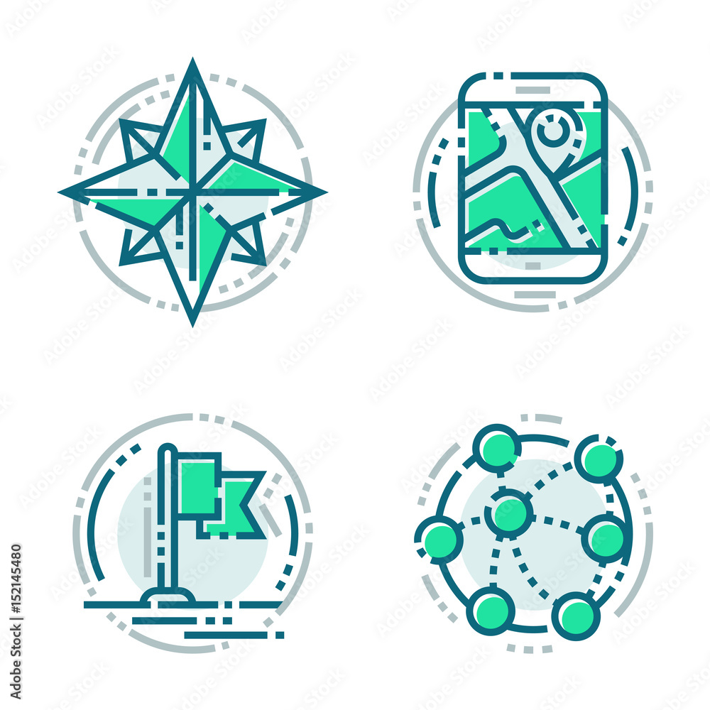 Poster navigation direction maps sign traffic and more thin line icons set vector illustration