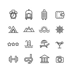 Vacation and travel. Line icon set.