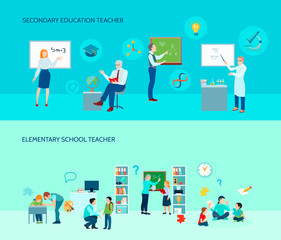 School Teacher Flat Banners Set 