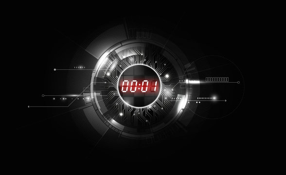Black White Abstract Futuristic Technology Background with Red Digital number timer concept and countdown, vector transparent